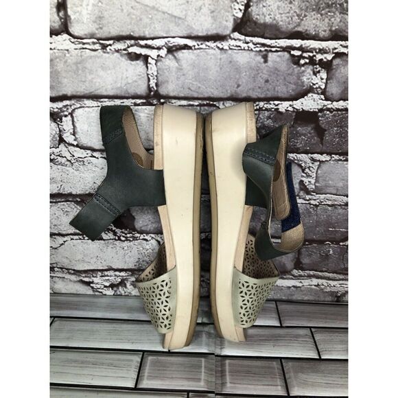 Pikolinos Beige Leather Floral Cut Blue Ankle Strap Wedge Sandals Women 39EU/8.5 - Picture 10 of 16